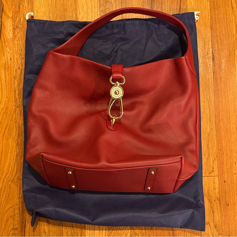 Dooney & Bourke Red Leather Hobo Bag with Gold Hardware